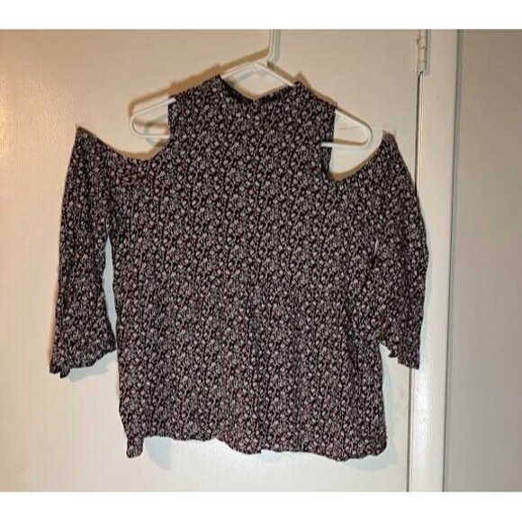 American Eagle Top L Cold Shoulder BohoChic Burgundy White Floral Earthy Vibe - Picture 3 of 6